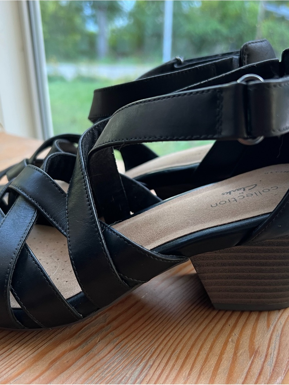 Clarks Lorene Pop Black Strappy Block Heel Sandals